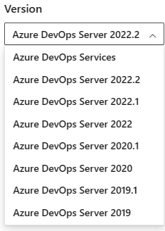 Azure DevOps 콘텐츠 버전 선택기에서 버전을 선택하는 방법의 스크린샷