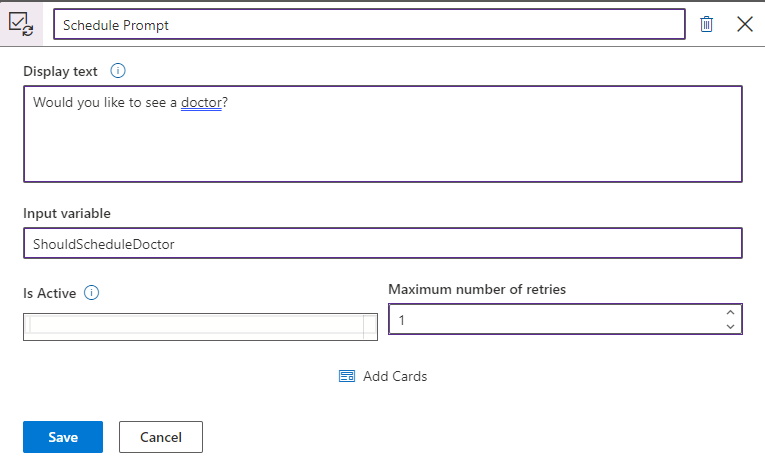 a screenshot of a yes-no element on the scenario editor