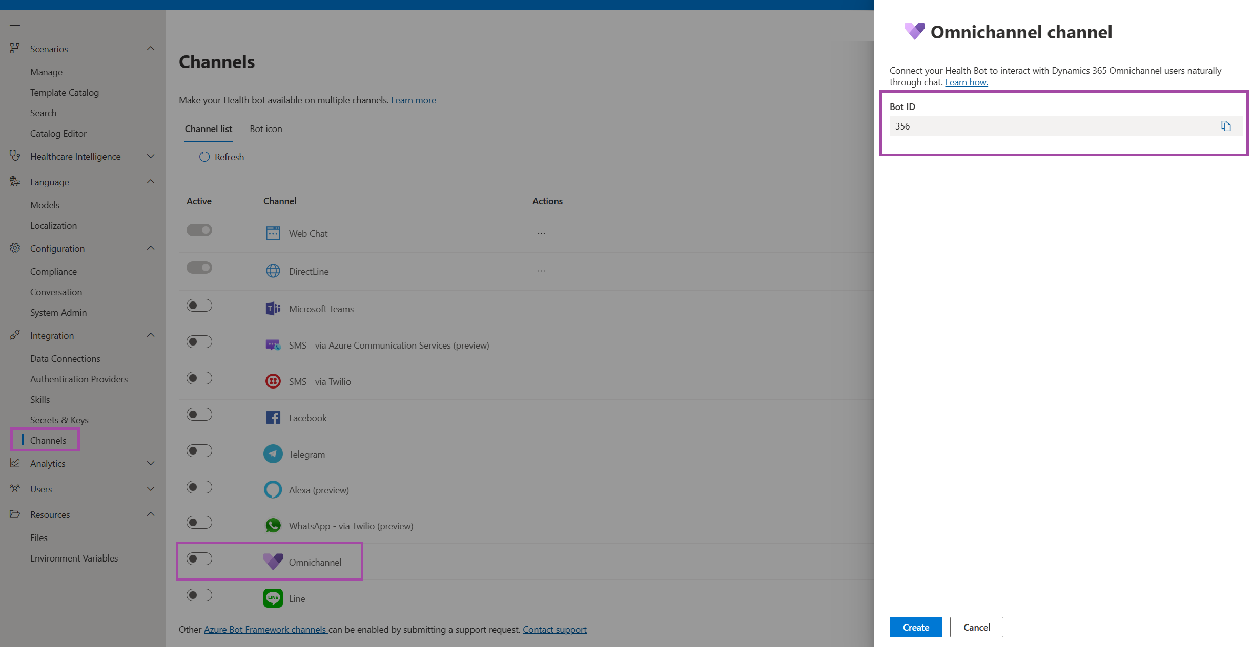 A screenshot of the omnichannel channels