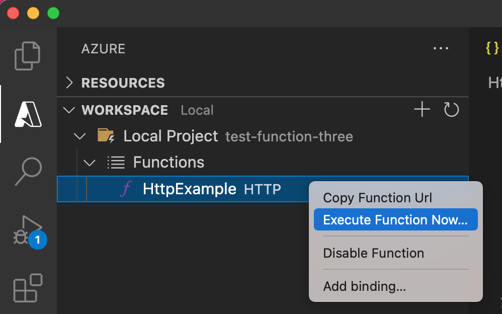 Visual Studio Code에서 지금 함수 실행