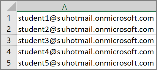 CSV 파일의 사용자 목록을 보여 주는 스크린샷.