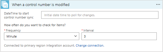 Screenshot that shows the DateTime to start control number sync setting.