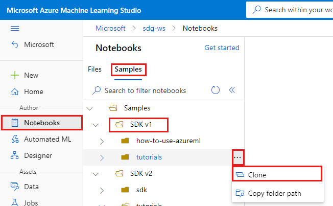 tutorials 폴더 복제를 보여 주는 스크린샷.