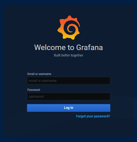 사용자 이름 및 암호 필드가 있는 Grafana 로그인 페이지의 스크린샷.