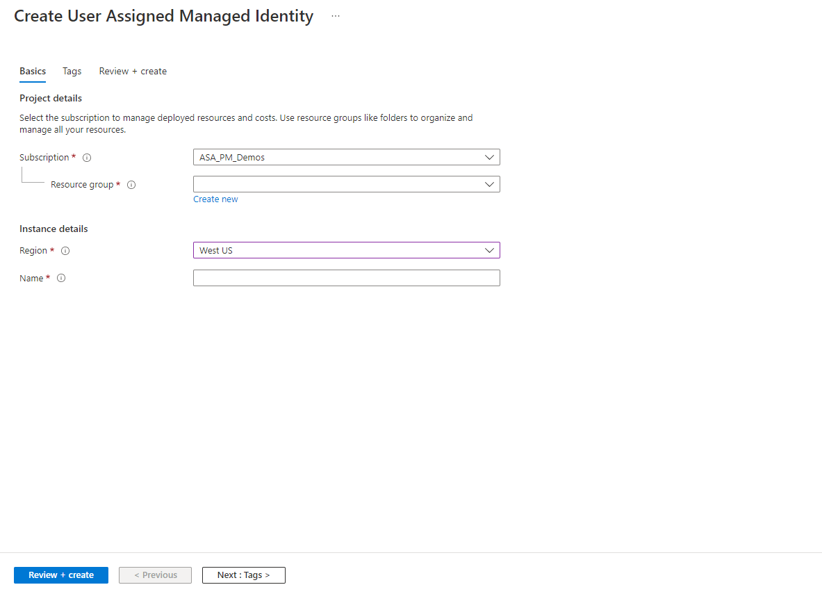 Create managed identity