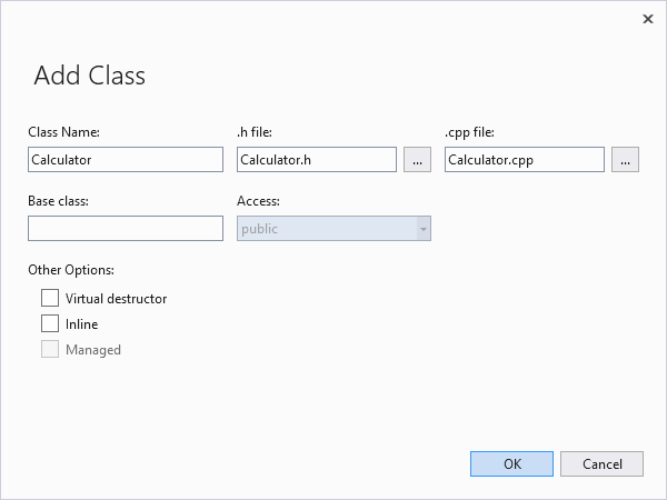 Visual Studio 클래스 추가 대화 상자의 스크린샷