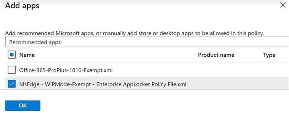 Microsoft Edge를 WIP용 앱으로 추가하는 Intune 대화 상자