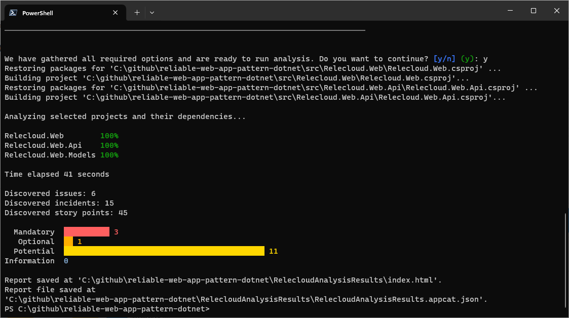 Screenshot of the analysis summary