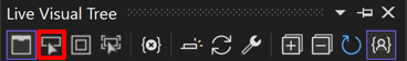 라이브 시각적 트리 도구 모음의 실행 중인 애플리케이션 단추에 있는 요소 선택 스크린샷