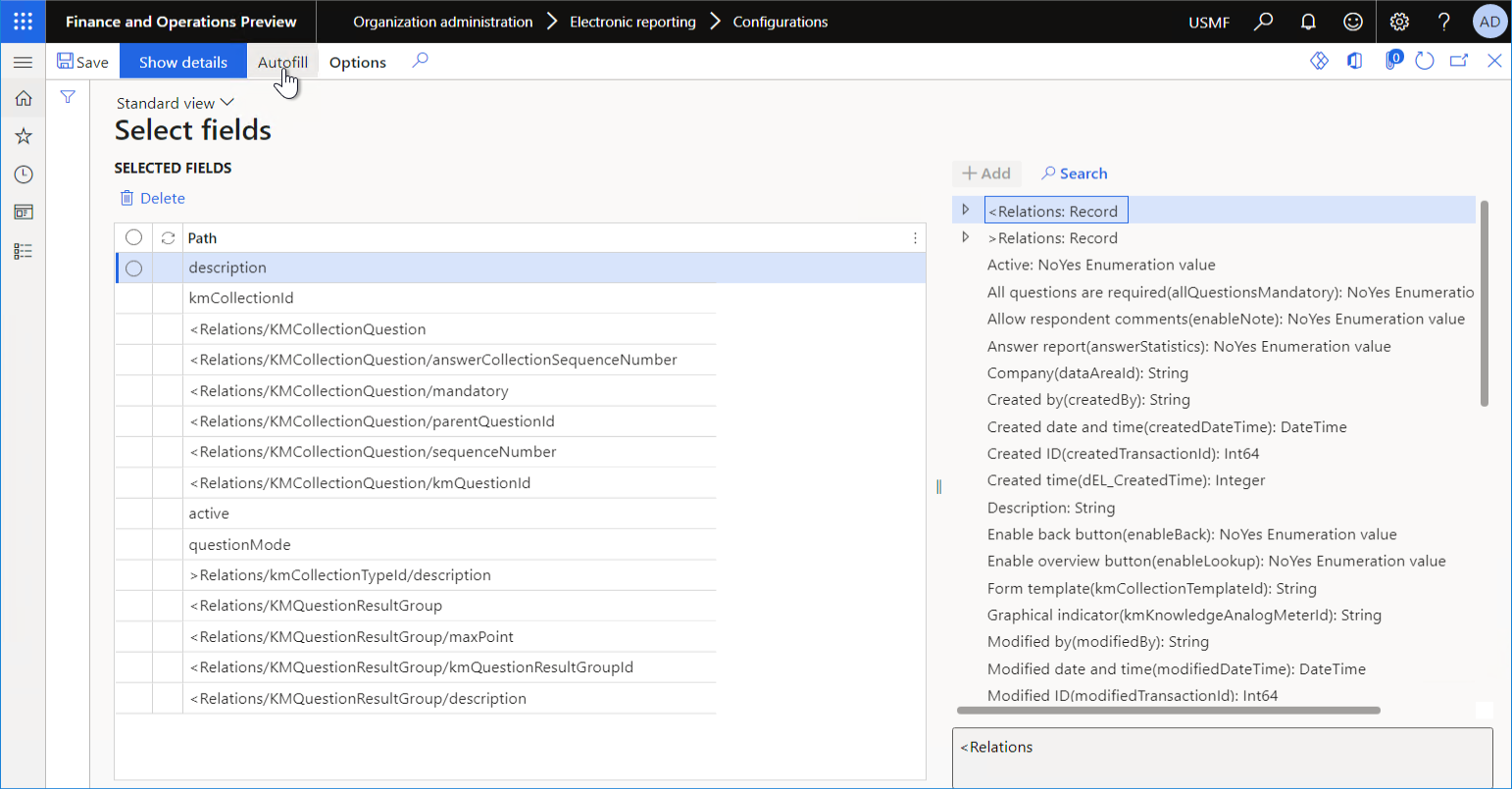 Configuring the list of fields that will be fetched from the application table on the Select fields page.