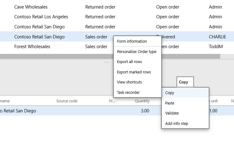 Copy menu item in task recorder.