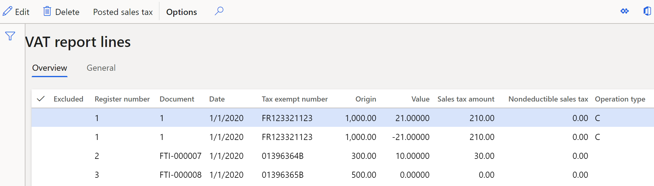 VAT report lines page.