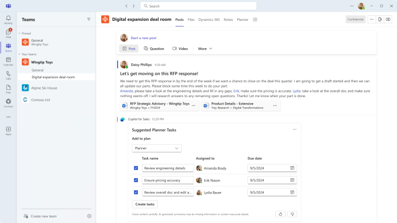 AI-generated planner tasks in Teams