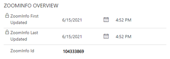 계정 레코드의 ZoomInfo 개요 섹션