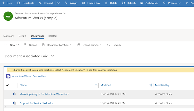 Teams에서 Dynamics 365 앱 문서 관리.