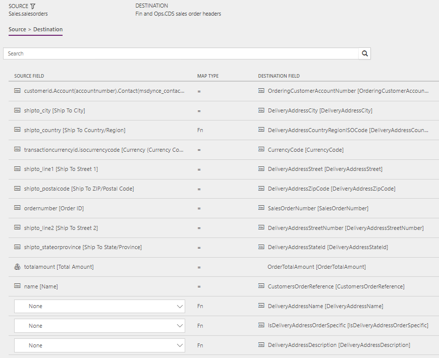 Template mapping in Data integration, Sales Orders (Sales to Supply Chain Management) - Direct: OrderHeader.