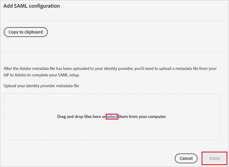 Adobe Identity Management SAML 구성