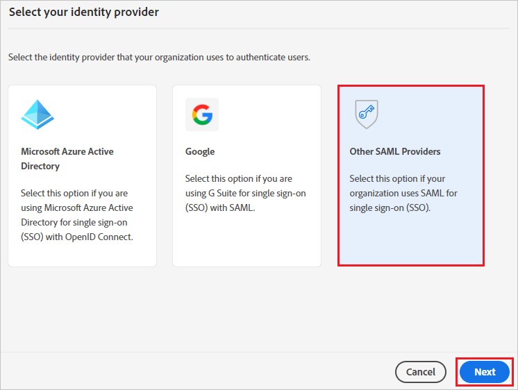 Adobe Identity Management SAML 공급자