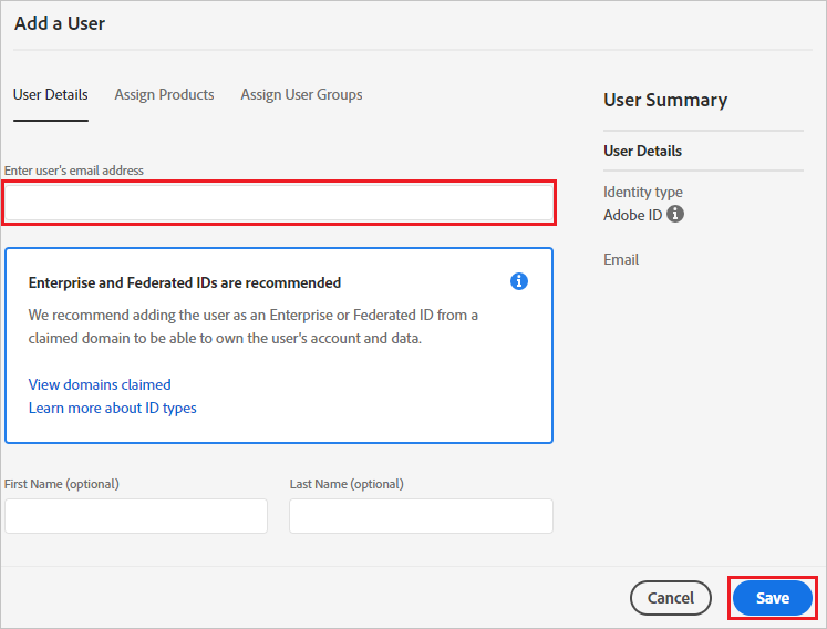 Adobe Identity Management 사용자 저장