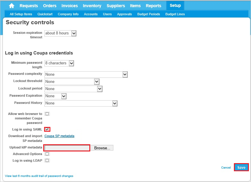 Coupa SP 메타데이터