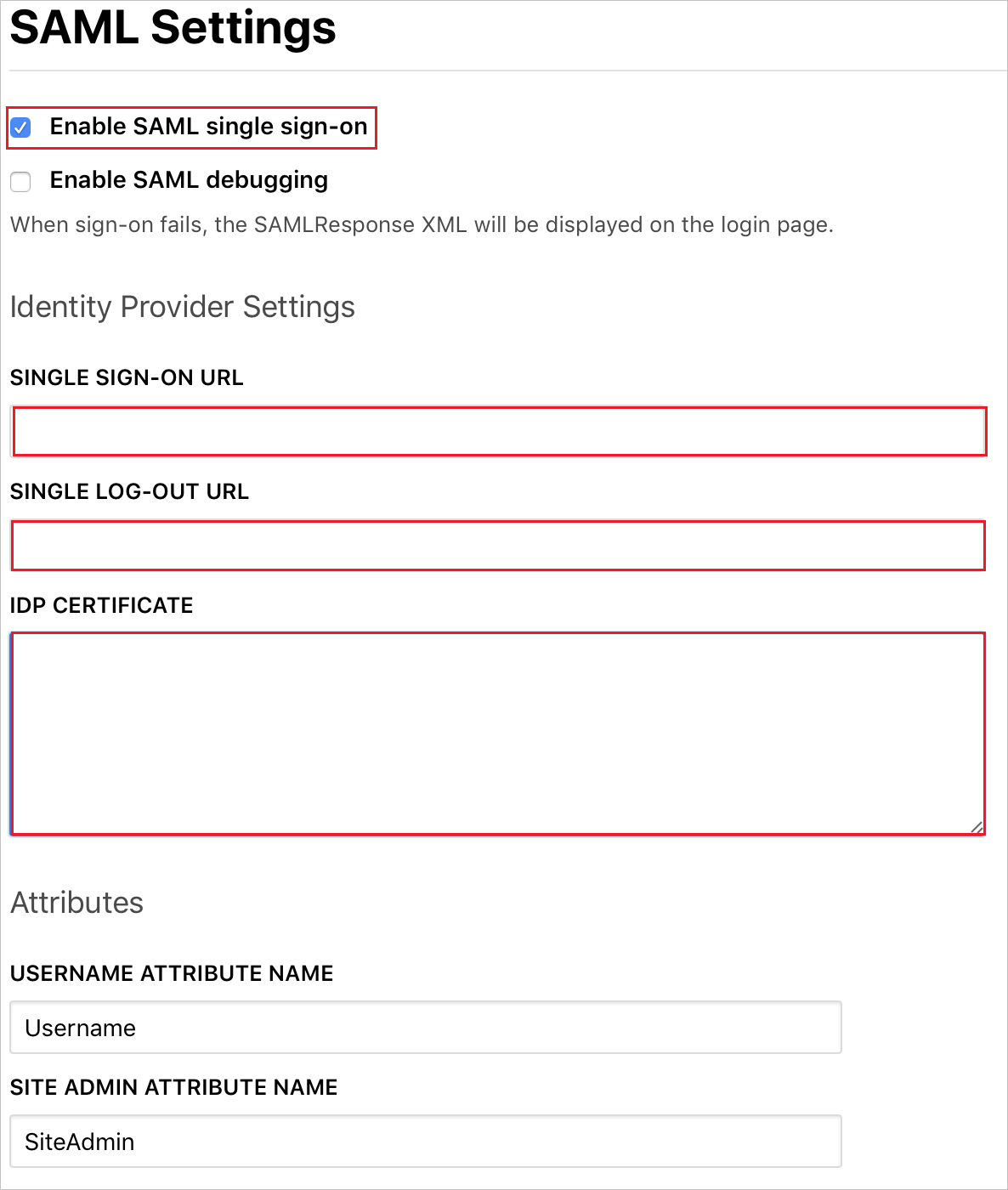 스크린샷: Terraform Enterprise SAML 설정