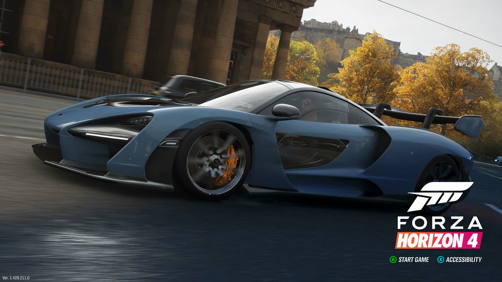 Forza Horizon 4 방문 화면의 스크린샷. 탐색 프롬프트에는 