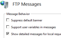로컬 요청에 대한 자세한 메시지 표시 옵션이 선택된 메시지 동작 섹션을 표시하는 F TP 메시지 페이지의 스크린샷
