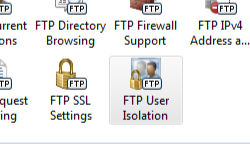 FTP 사용자 격리 기능이 선택된 Contoso dot com 홈 창의 스크린샷