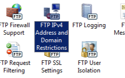 FTP IP v 4 주소 및 도메인 제한이 선택된 contoso dot com 홈 창을 보여 주는 스크린샷.