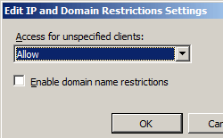 IP 및 도메인 제한 설정 편집 대화 상자를 보여 주는 스크린샷 허용이 선택되었습니다.