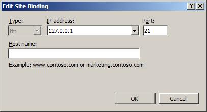 기본 IP 주소와 포트 번호가 있는 사이트 바인딩 편집 대화 상자의 스크린샷