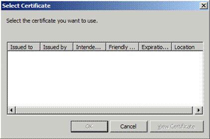 사용할 인증서를 선택하라는 인증서 선택 대화 상자의 스크린샷