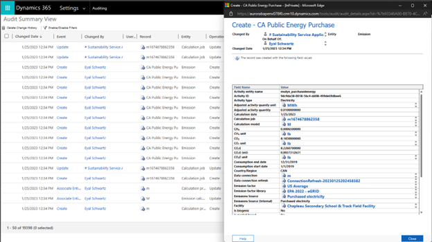 Screenshot of auditing activity.