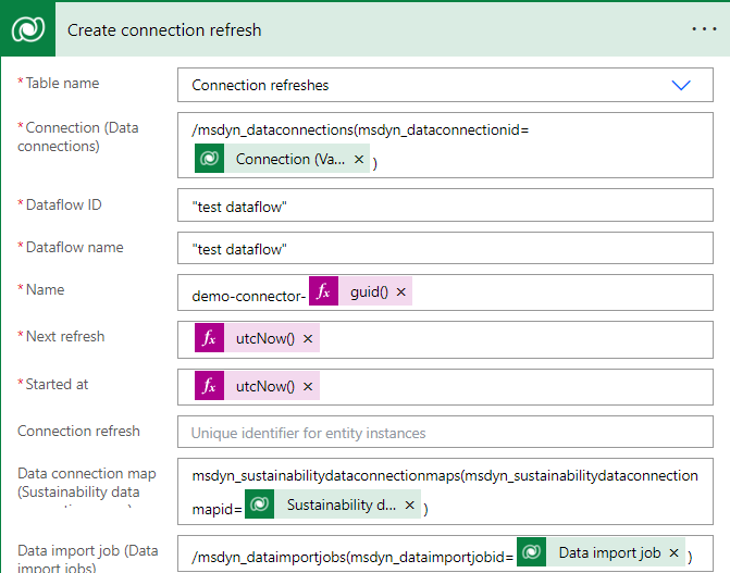 Screenshot demonstrating adding a connection refresh to an automated cloud flow.