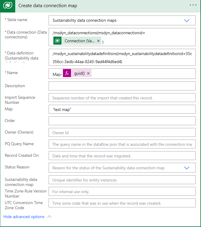 Screenshot demonstrating adding a data-connection map to an automated cloud flow.