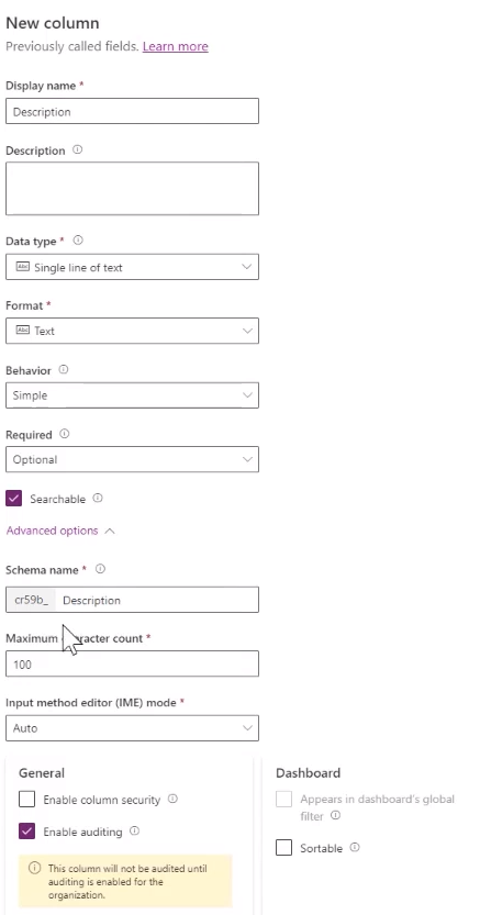 Create Description column.