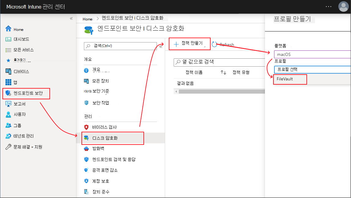 FileVault 프로필을 선택합니다.