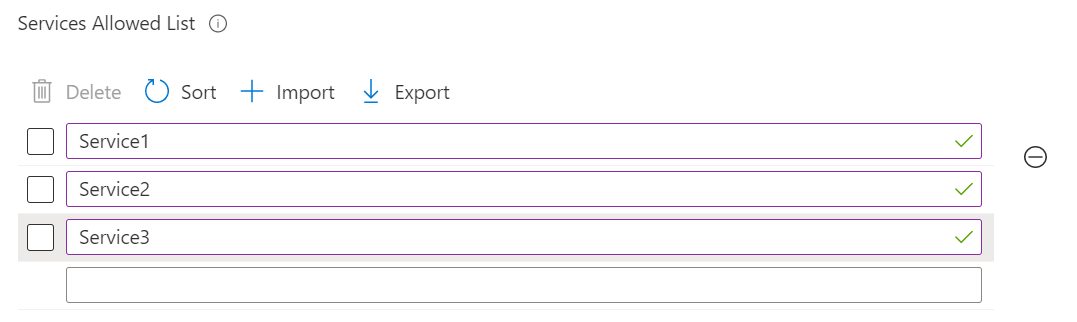 Microsoft Intune의 설정 카탈로그 및 Intune 관리 센터에서 별도의 줄에 여러 값이 있는 설정을 보여 주는 스크린샷