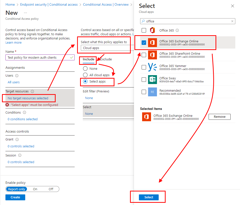 Office 365 Exchange Online 앱을 선택합니다.