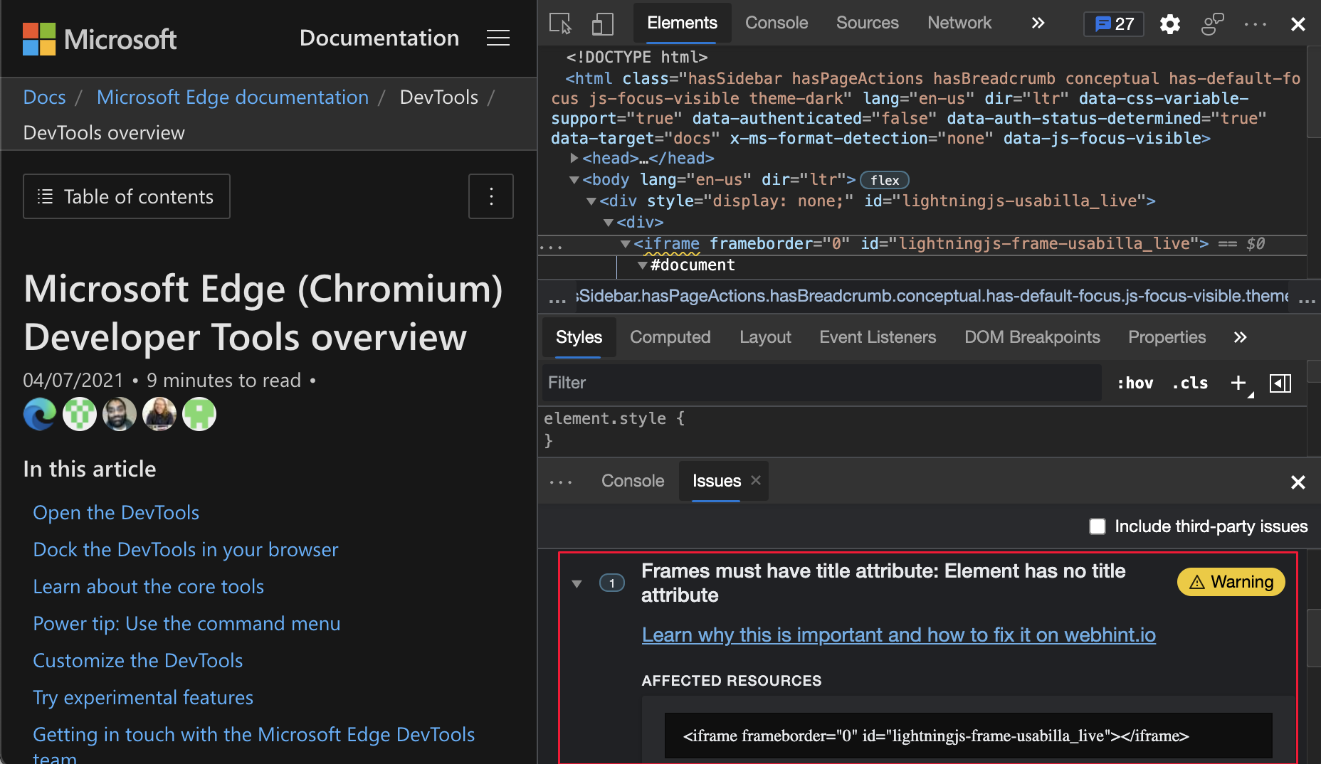 Displaying error details in the Issues tool