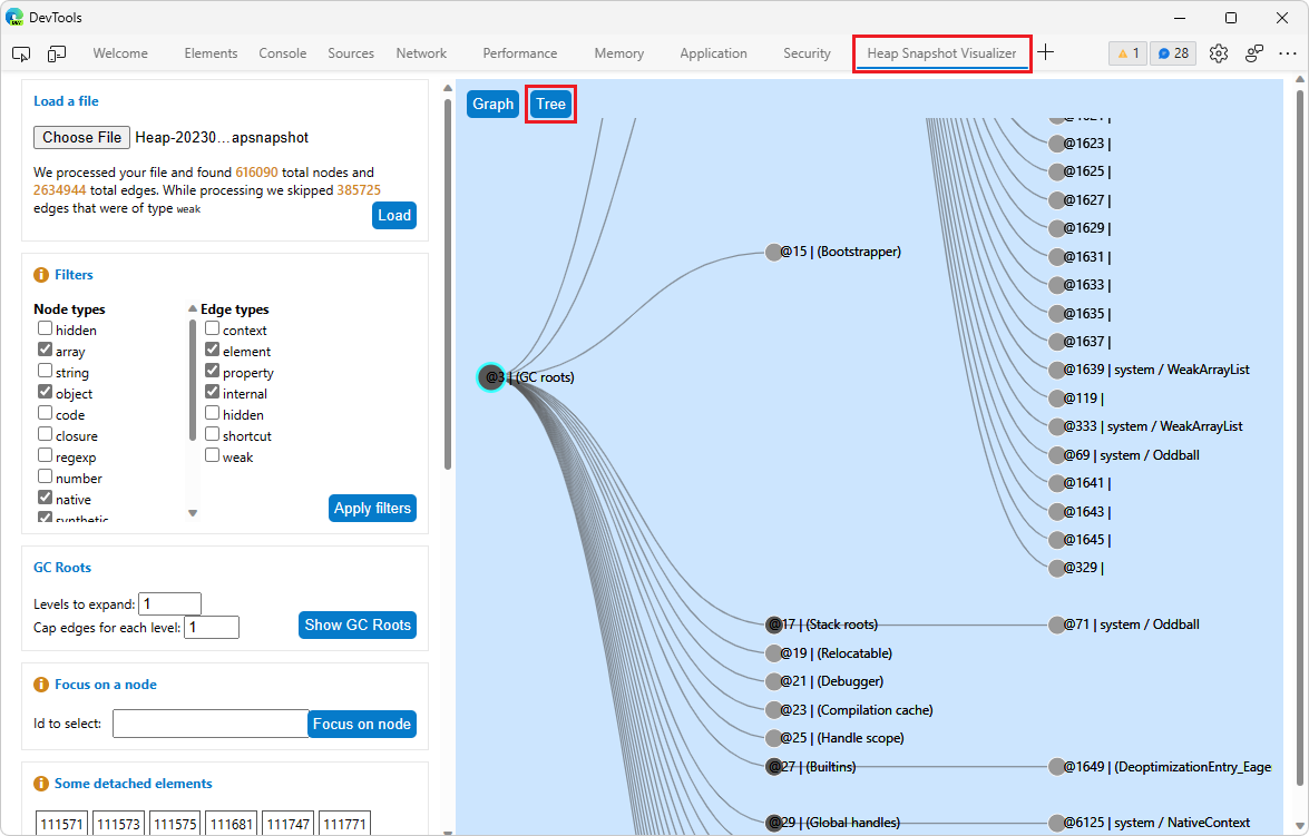 Heap Snapshot Visualizer in Tree mode