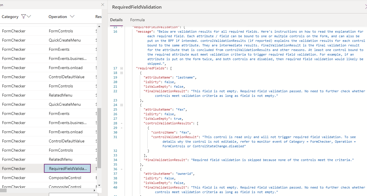 Column validation