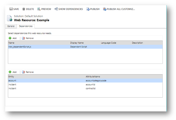 web resource dependencies tab.