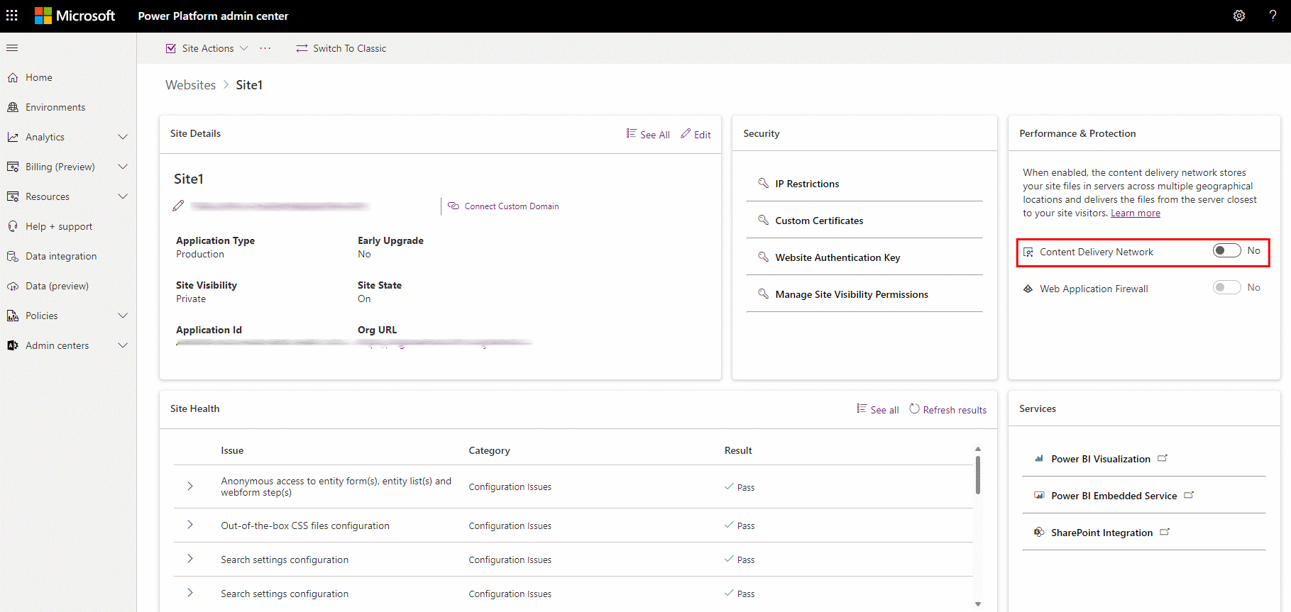 켜짐 위치에 있는 활성화 cdn 토글 스위치.