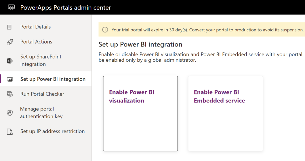 Power Apps 포털 관리 센터.