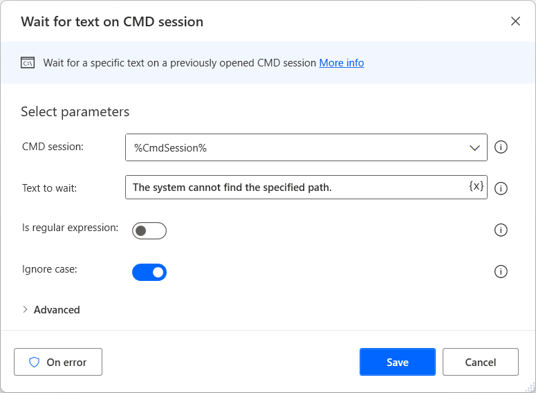 cmd 세션에서 텍스트 대기 작업의 스크린샷.