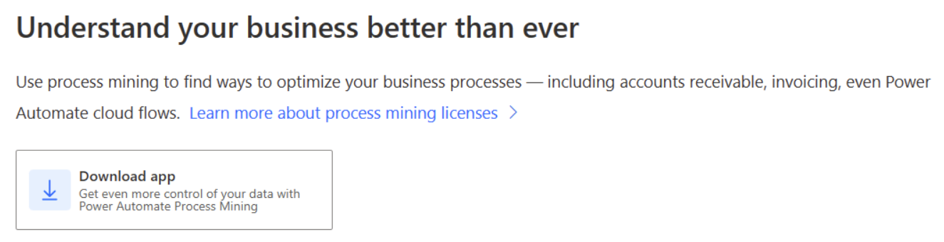 Power Automate Process Mining의 '앱 다운로드' 옵션 스크린샷.