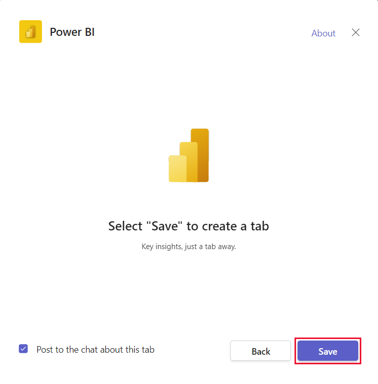 Microsoft Teams의 새로 추가된 Power BI 탭을 보여 주는 스크린샷.