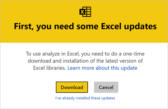 Excel 업데이트의 스크린샷.