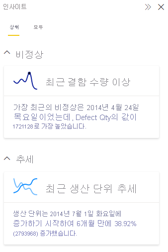 인사이트를 포함하는 창을 보여 주는 스크린샷